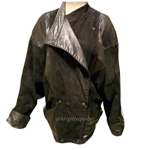 Vintage Comint Black Snap Suede Leather Coat Jacket Size Small - Picture 2 of 10